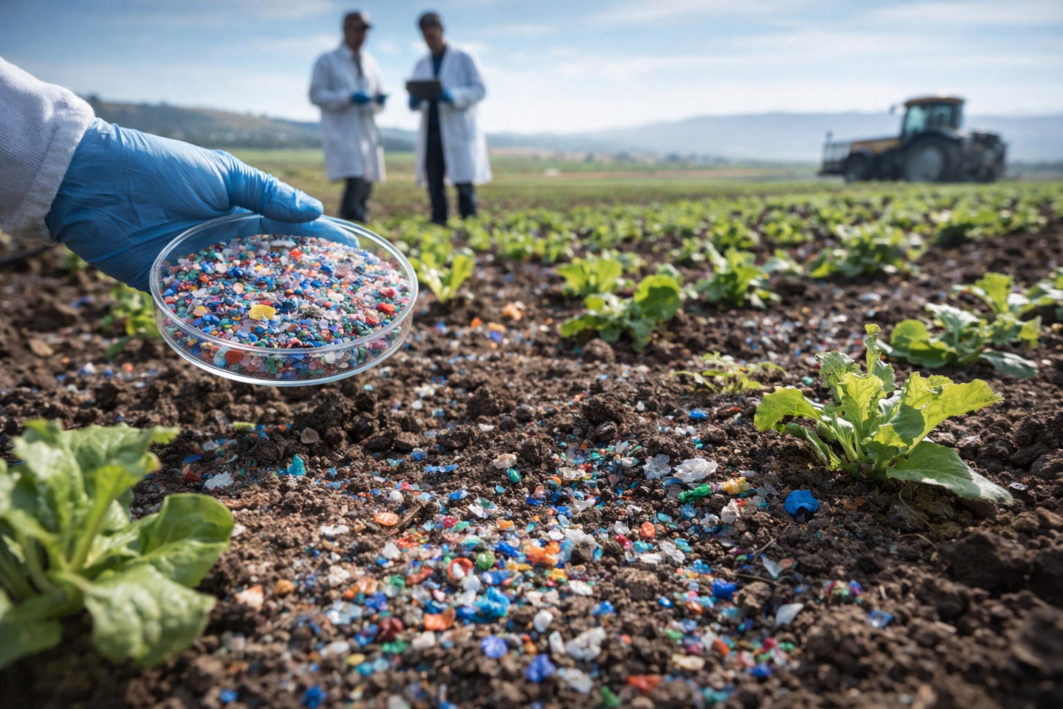 Microplastics in contaminated lettuce field